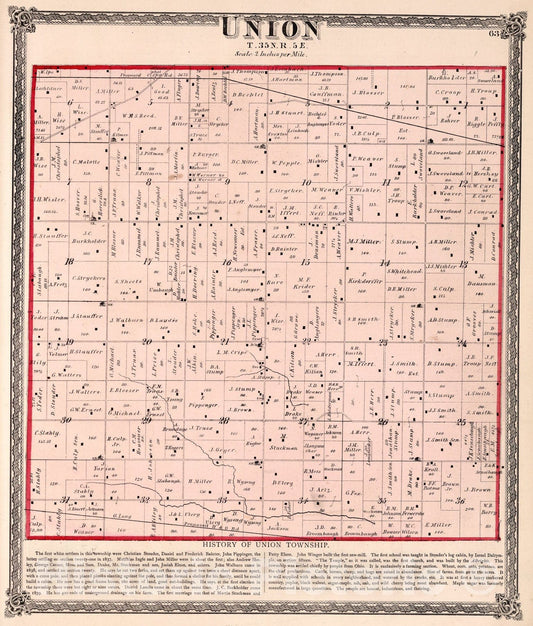 Historic Map : Union Township, Elkhart County, Indiana., 1874, Vintage Wall Art