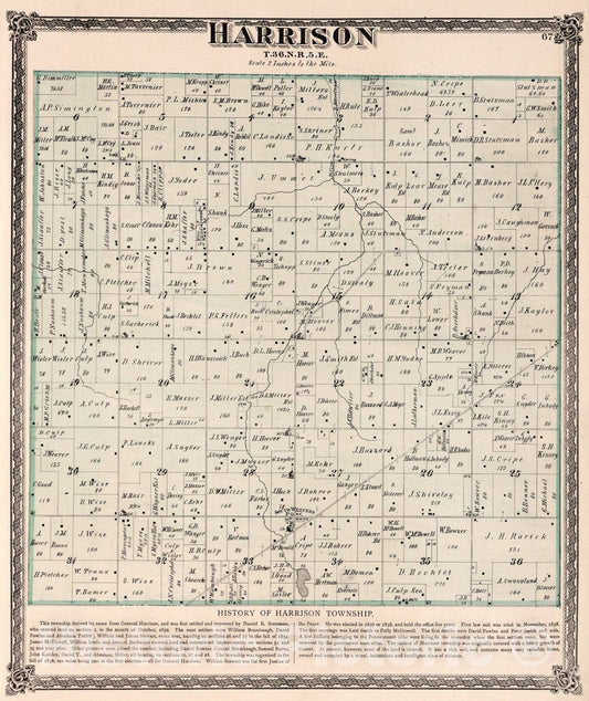 Historic Map : Harrison Township, Elkhart County, Indiana., 1874, Vintage Wall Art