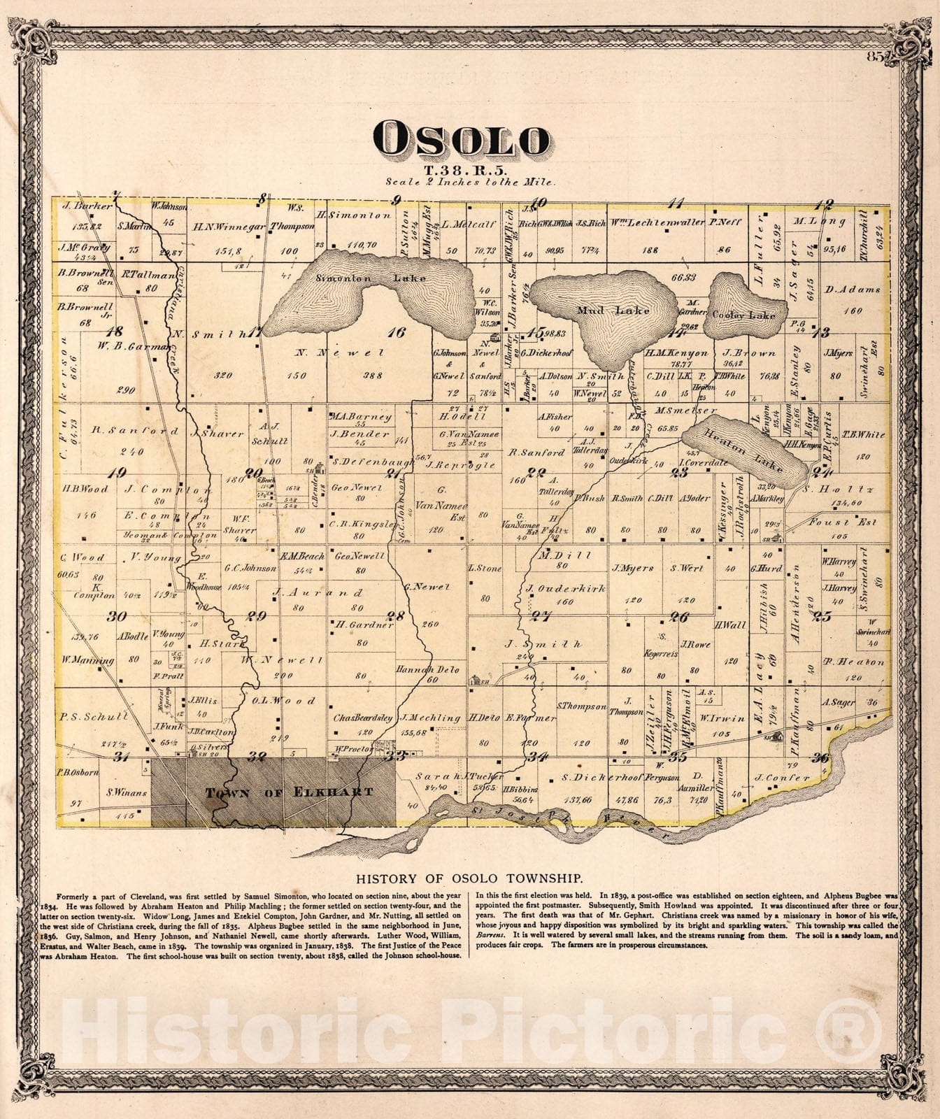 Historic Map : Osolo Township, Elkhart County, Indiana., 1874, Vintage Wall Art