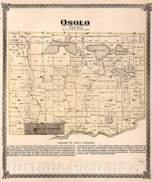 Historic Map : Osolo Township, Elkhart County, Indiana., 1874, Vintage Wall Art