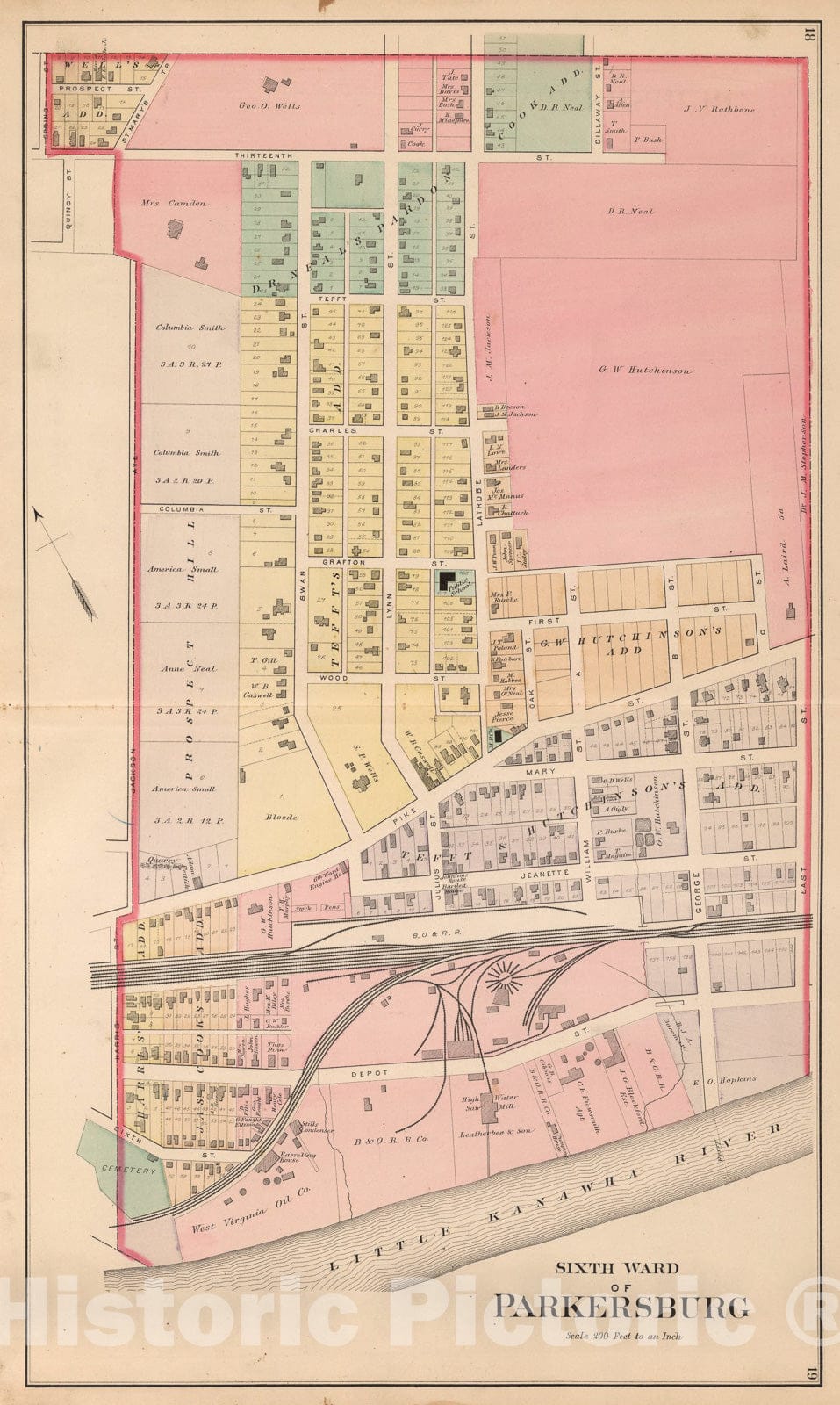 Historic Map : Sixth Ward of Parkersburg, West Virginia., 1886, Vintage Wall Art