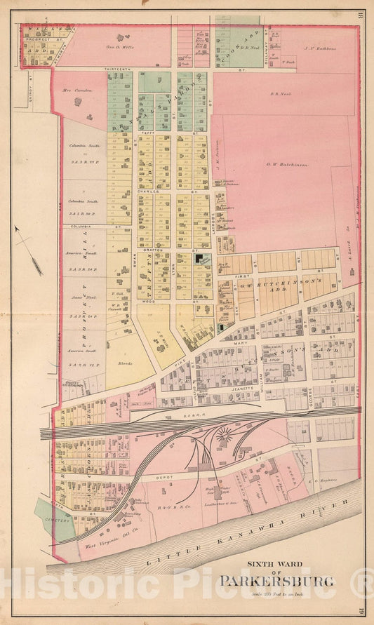 Historic Map : Sixth Ward of Parkersburg, West Virginia., 1886, Vintage Wall Art
