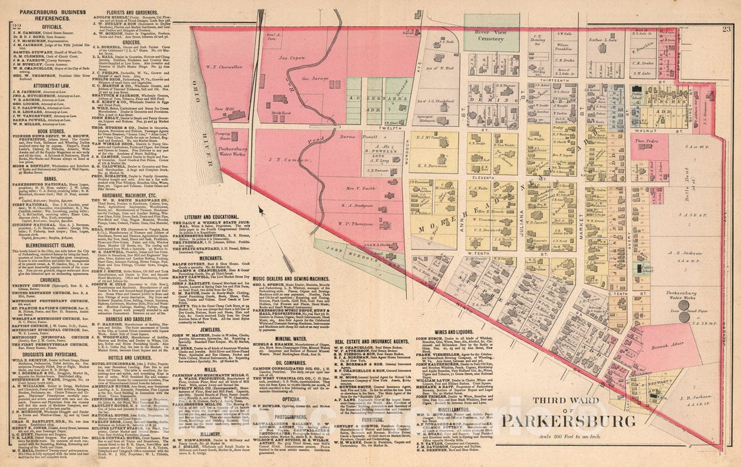 Historic Map : Third Ward of Parkersburg, West Virginia., 1886, Vintage Wall Art