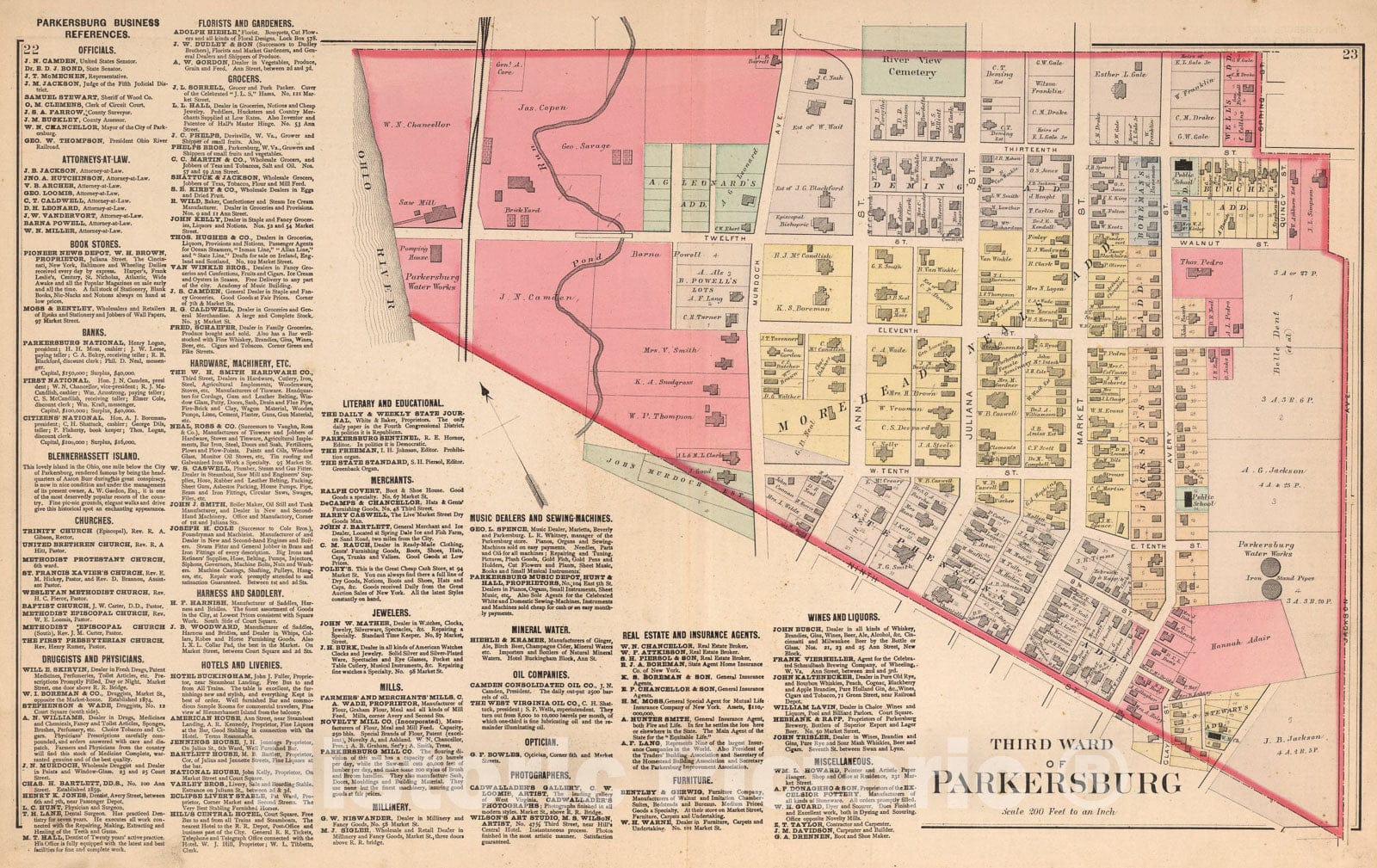 Historic Map : Third Ward of Parkersburg, West Virginia., 1886, Vintage Wall Art