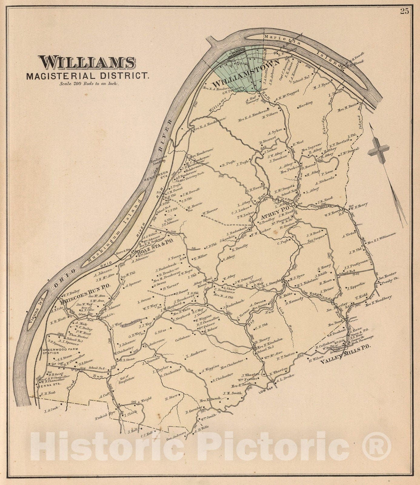 Historic Map : Williams Magisterial District, Wood County, West Virginia., 1886, Vintage Wall Art