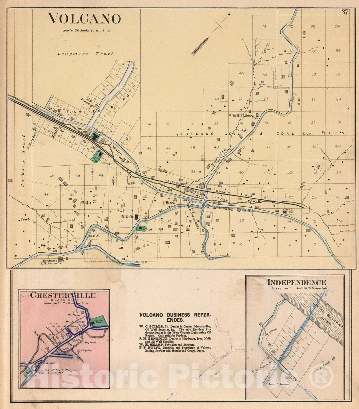 Historic Map : Volcano. Chesterville. Independence, West Virginia., 1886, Vintage Wall Art