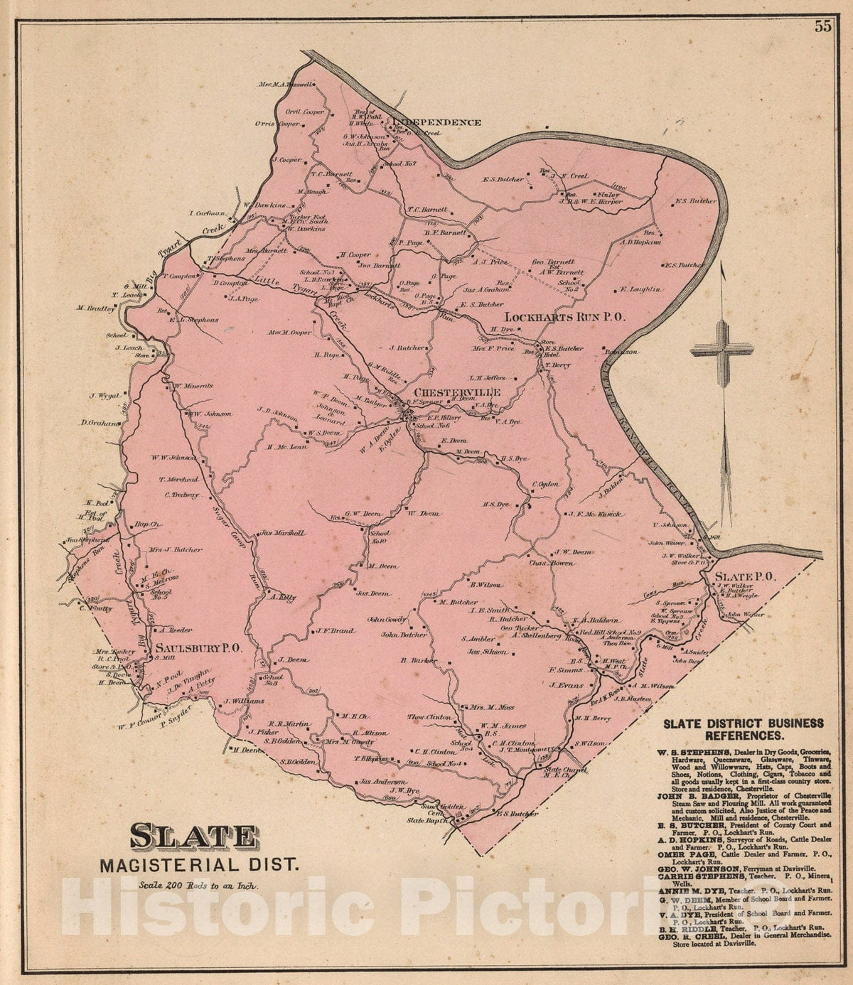Historic Map : Slate Magisterial District, Wood County, West Virginia., 1886, Vintage Wall Art