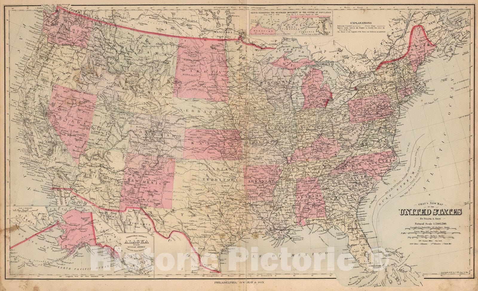 Historic Map : United States., 1879, Vintage Wall Art