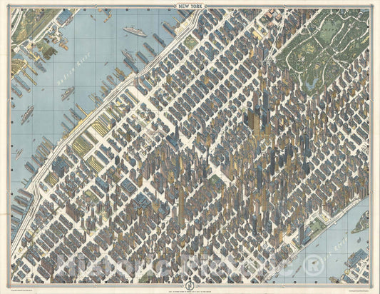 Historic Map : New York City Picture Map - a 3-D Map of Mid-town Manhattan., 1963, Vintage Wall Art