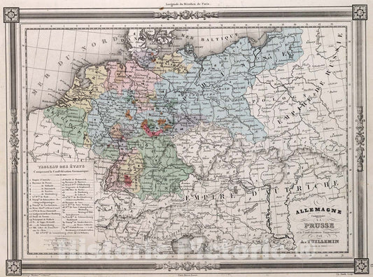 Historic Map : Allemagne Comprenant la Prusse., 1852, Vintage Wall Art