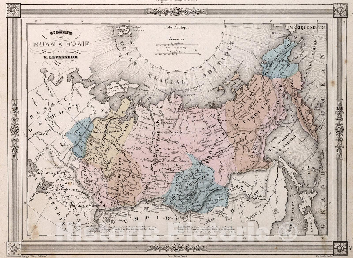 Historic Map : Siberie ou Russie D'Asie., 1852, Vintage Wall Art