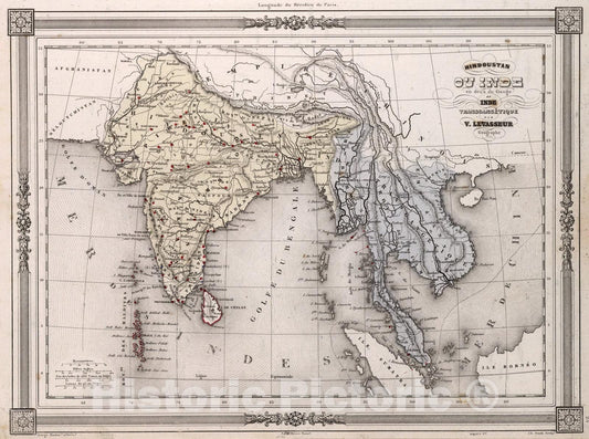 Historic Map : Hindoustan ou Inde., 1852, Vintage Wall Art