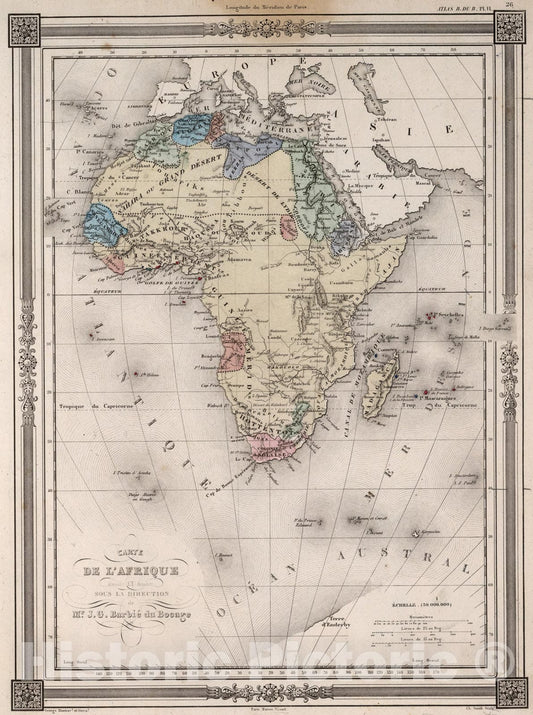 Historic Map : L'Afrique., 1852, Vintage Wall Art
