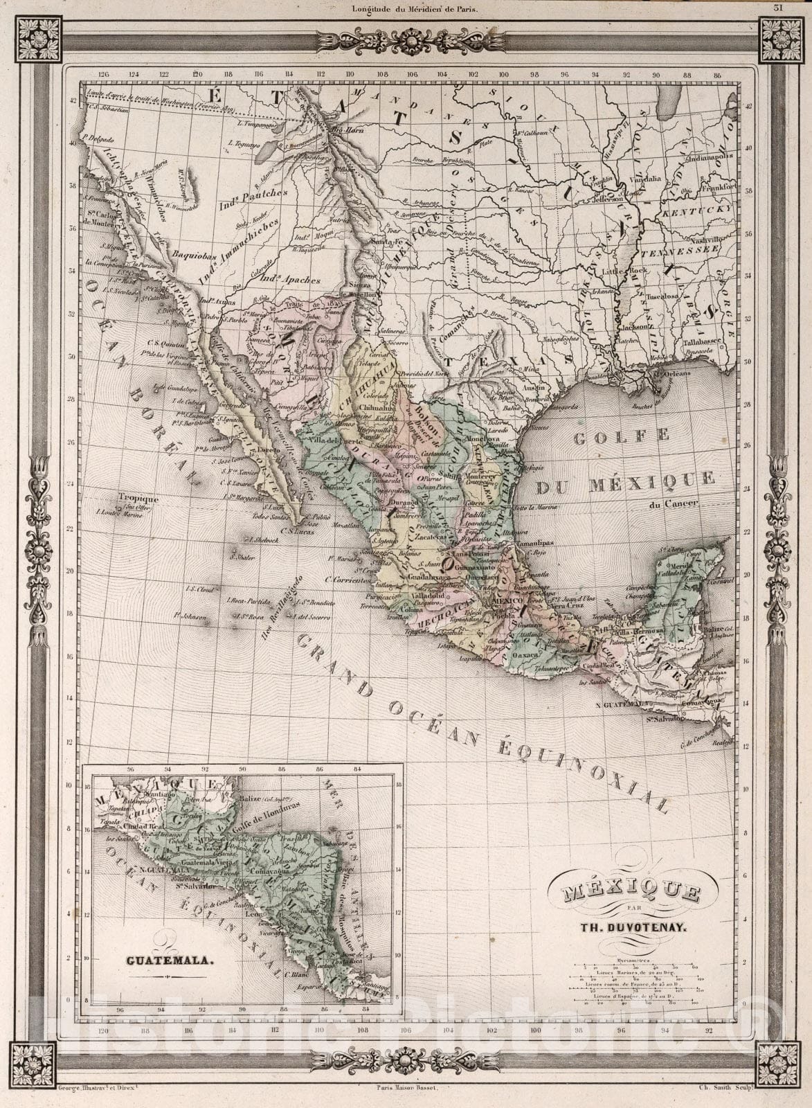 Historic Map : Mexique., 1852, Vintage Wall Art