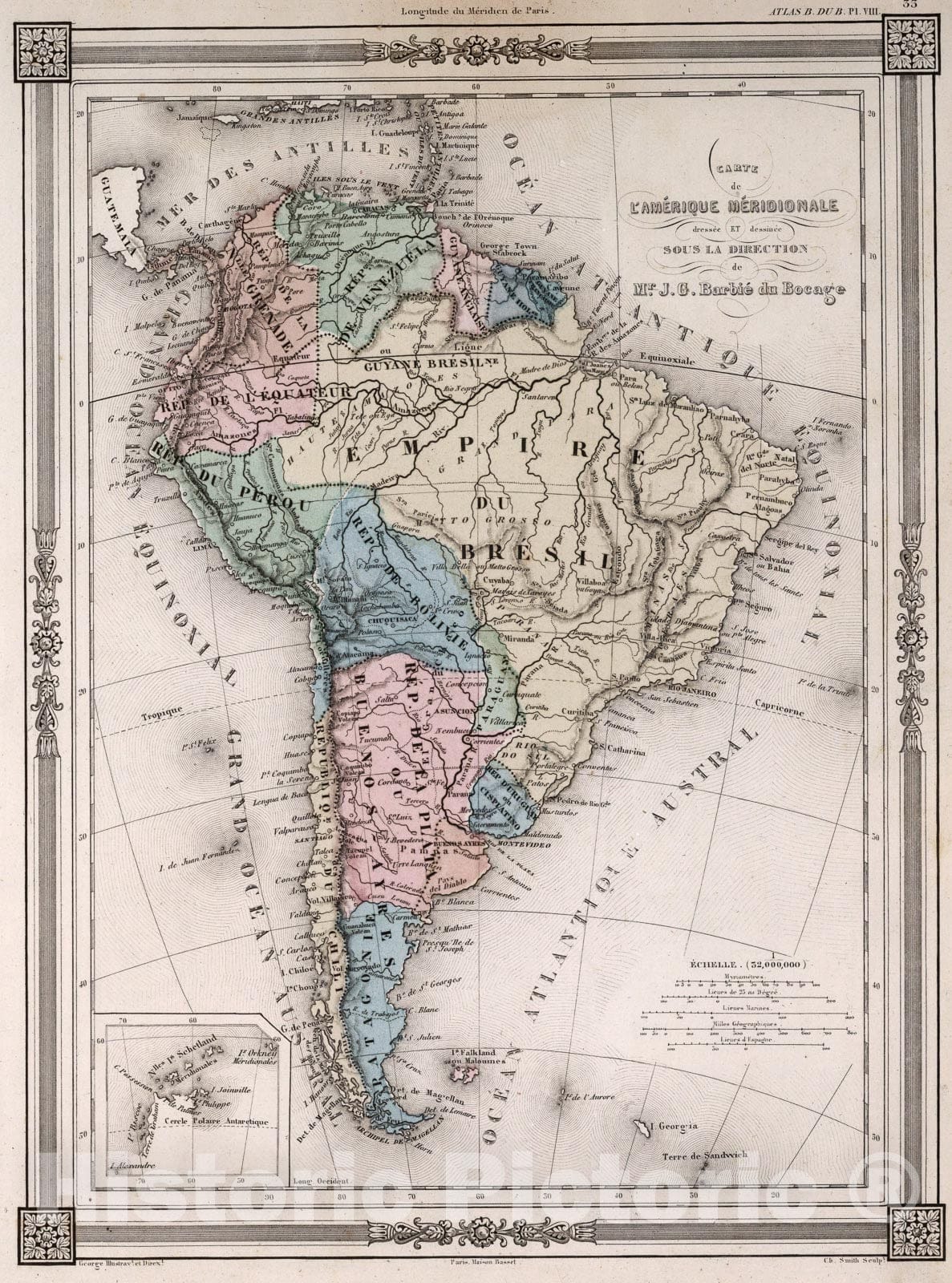 Historic Map : L'Amerique Meridionale., 1852, Vintage Wall Art