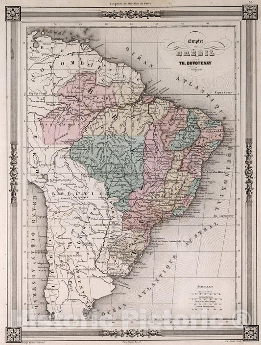 Historic Map : Empire de Bresil., 1852, Vintage Wall Art