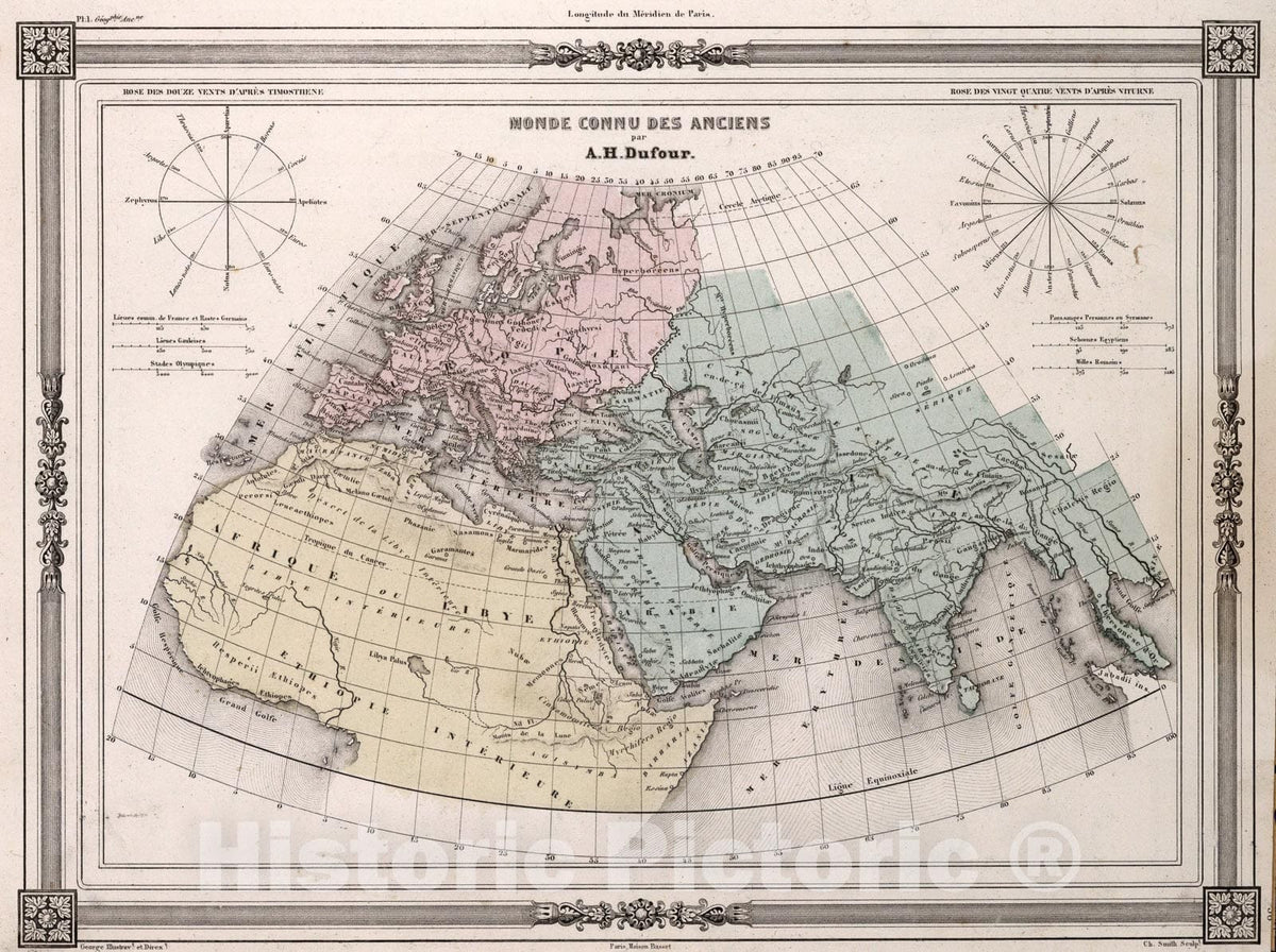 Historic Map : Monde Connu des Anciens., 1852, Vintage Wall Art