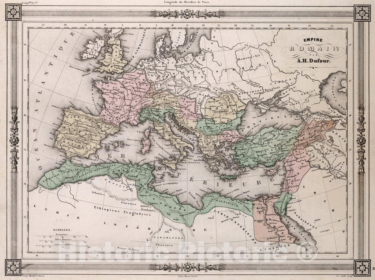 Historic Map : Empire Romain., 1852, Vintage Wall Art