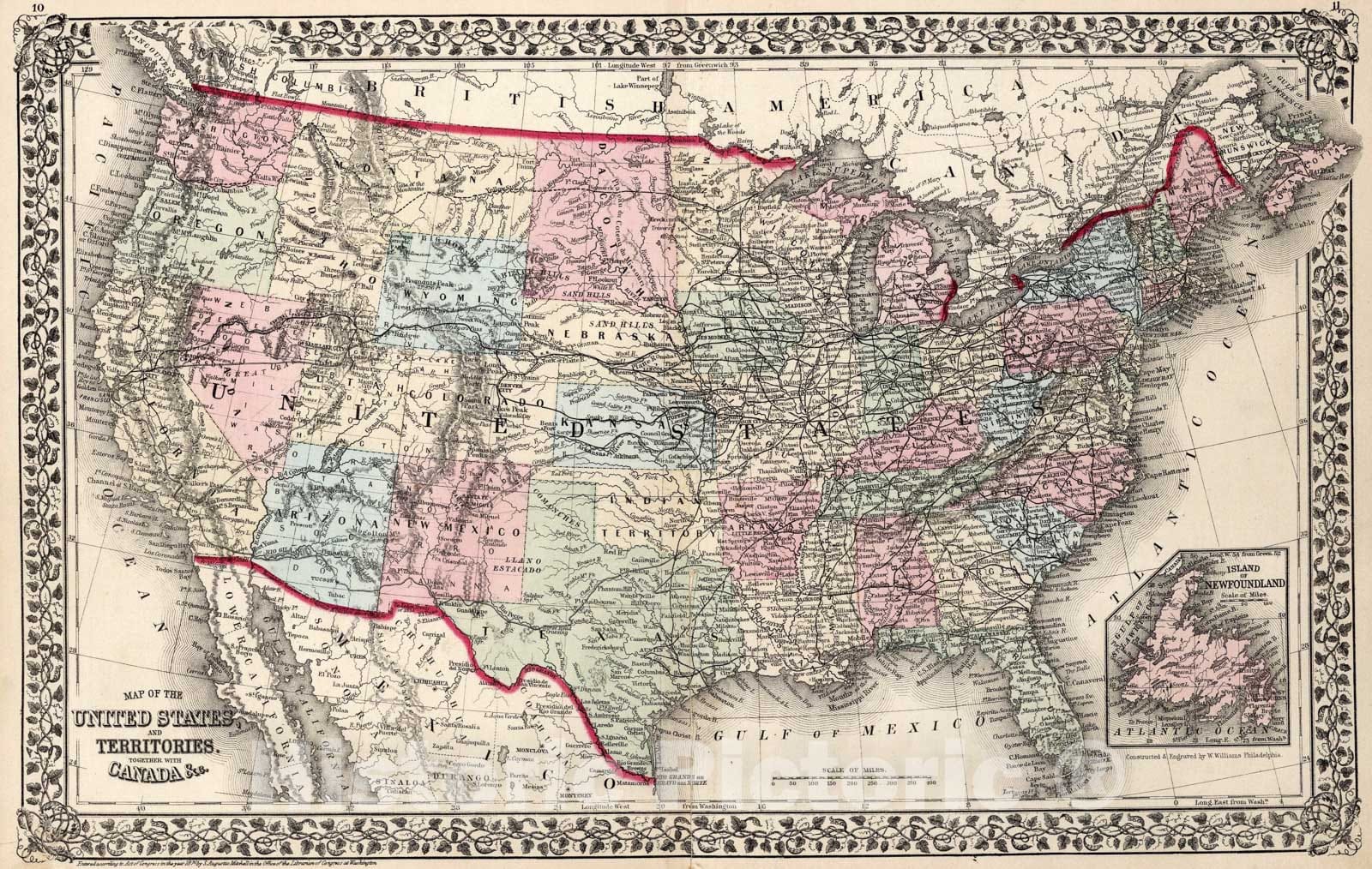 Historic Map : Map of the United States, 1874, Vintage Wall Art