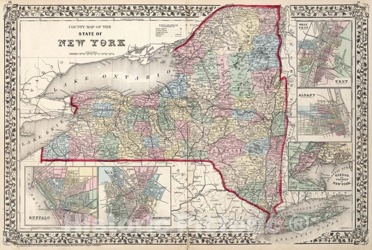 Historic Map : County map of the state of New York, 1874, Vintage Wall Art