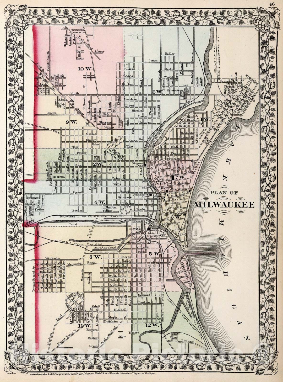 Historic Map : Plan of Milwaukee, 1874, Vintage Wall Art