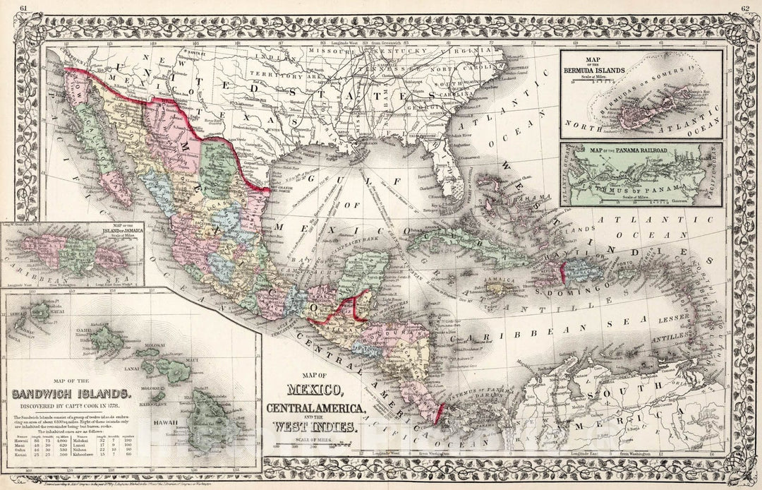 Historic Map : Map of Mexico, Central America and the West Indies, 1874, Vintage Wall Art