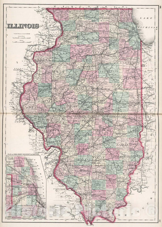 Historic Map : Illinois., 1878, Vintage Wall Art