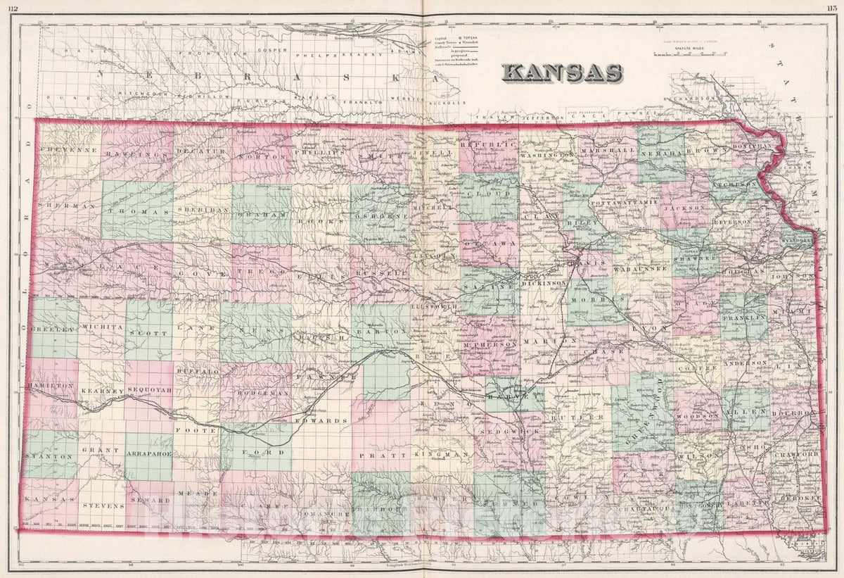 Historic Map : Kansas., 1878, Vintage Wall Art