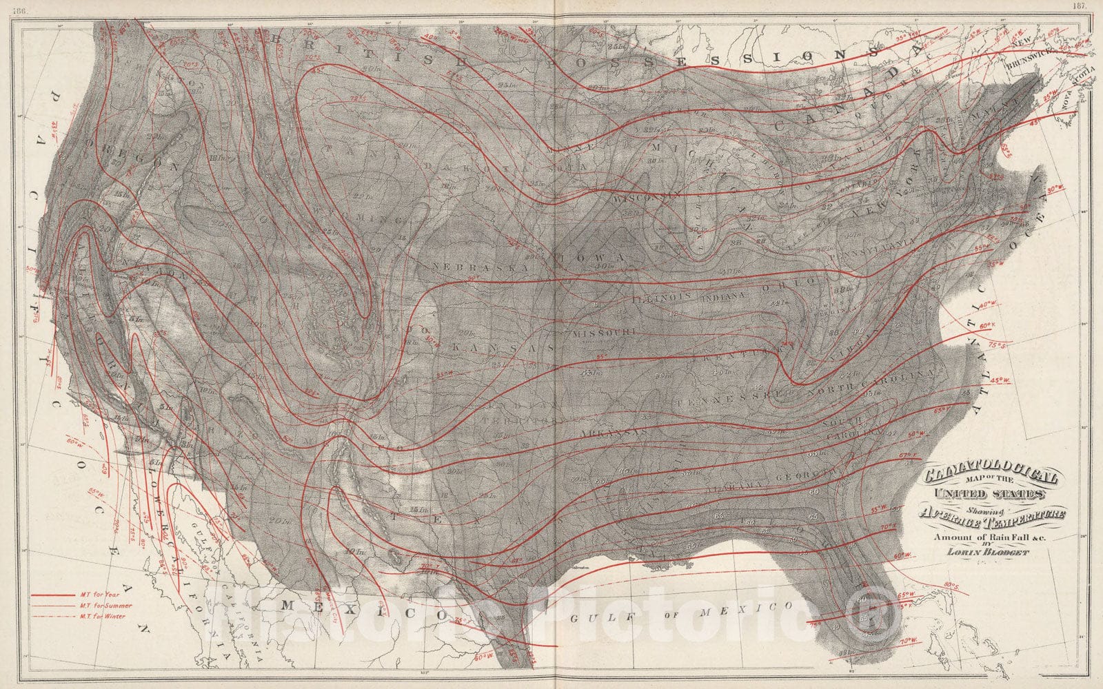 Historic Map : Climatological Map of the United States., 1878, Vintage Wall Art
