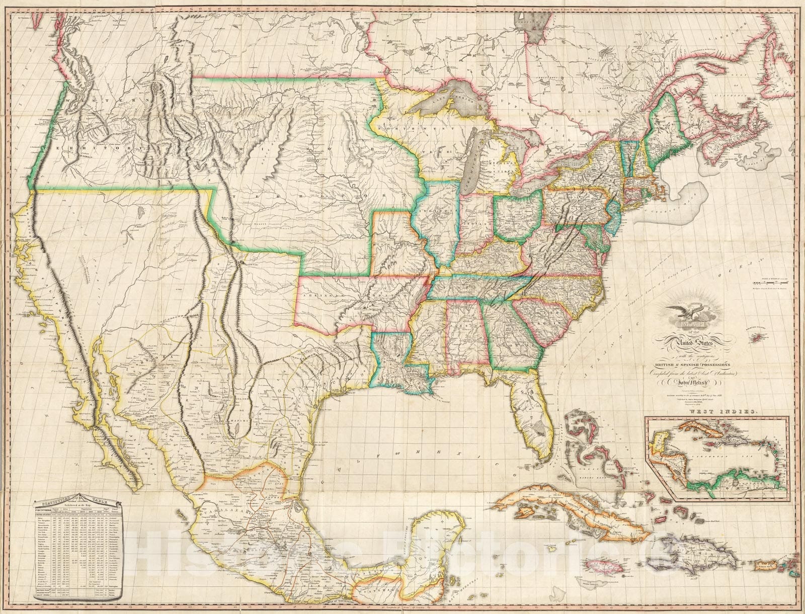 Historic Map : Composite: United States with the contiguous British & Spanish Possessions., 1823, Vintage Wall Art