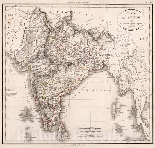 Historic Map : Carte de la Inde, 1803, Vintage Wall Art
