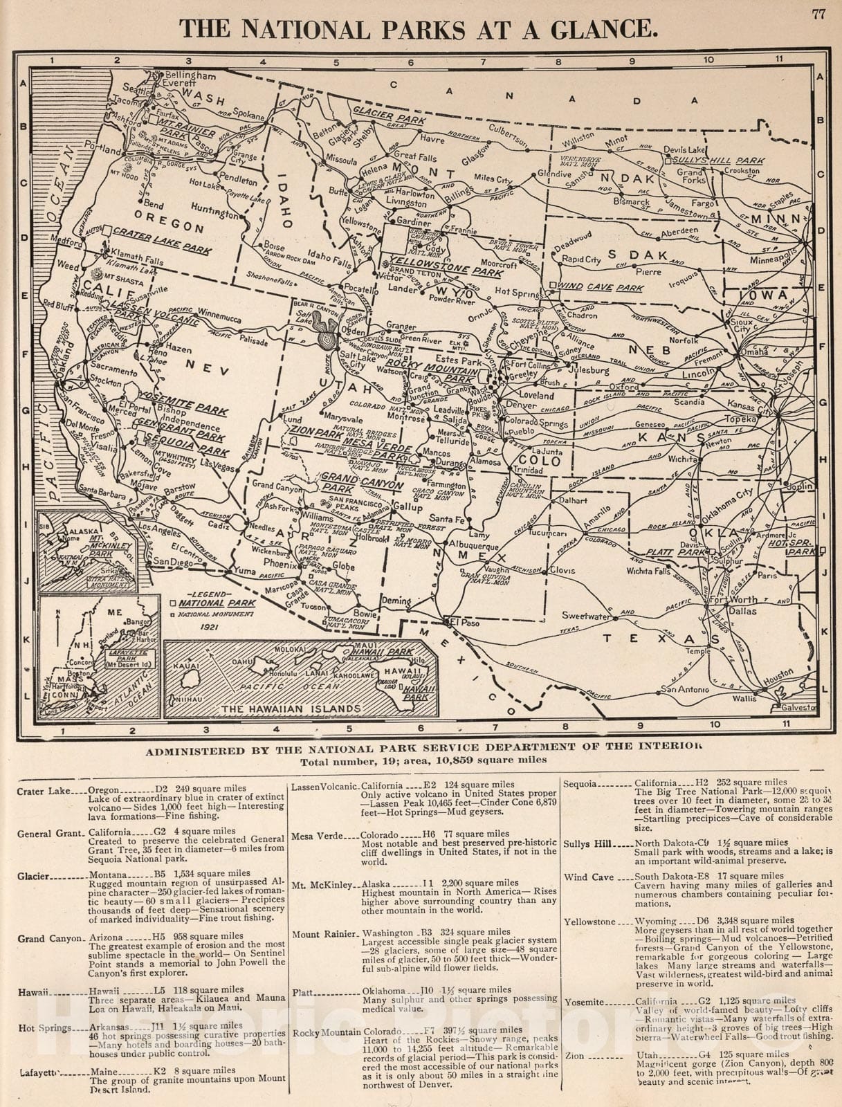 Historic Map : The National parks at a glance, 1927, Vintage Wall Art