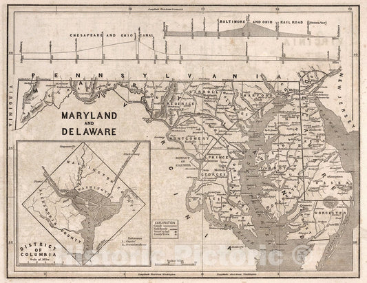 Historic Map : Maryland and Delaware, 1842, Vintage Wall Art