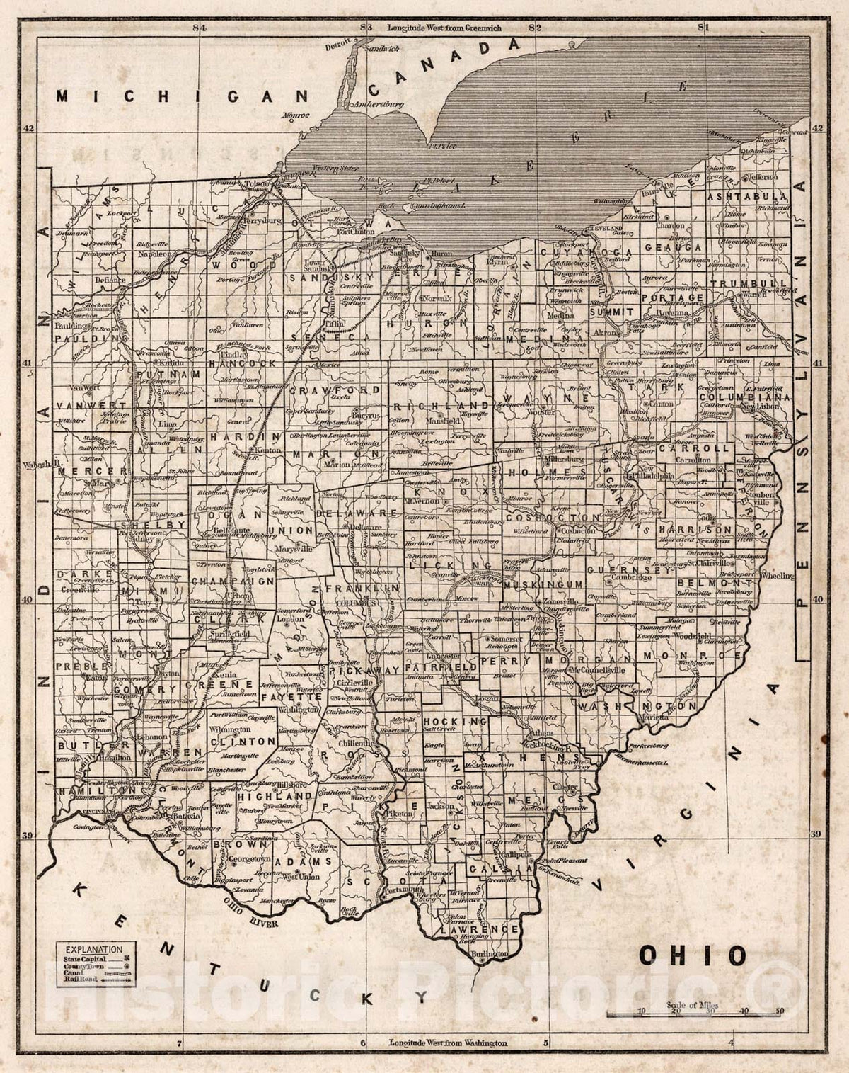 Historic Map : Ohio, 1842, Vintage Wall Art