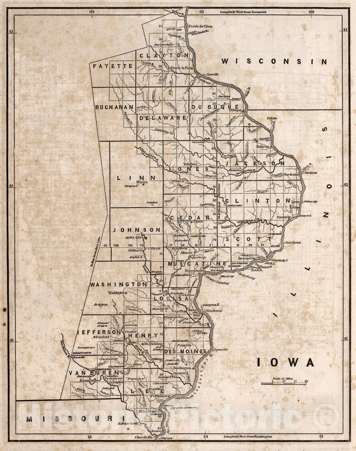 Historic Map : Iowa, 1842, Vintage Wall Art
