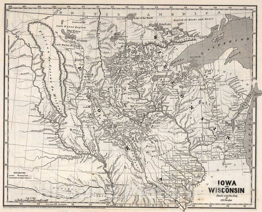 Historic Map : Iowa and Wisconsin, 1844, Vintage Wall Art