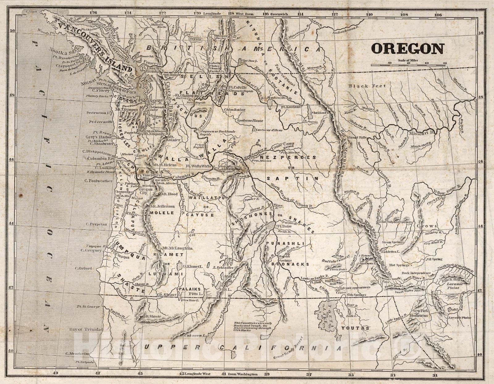 Historic Map : Oregon, 1845, Vintage Wall Art
