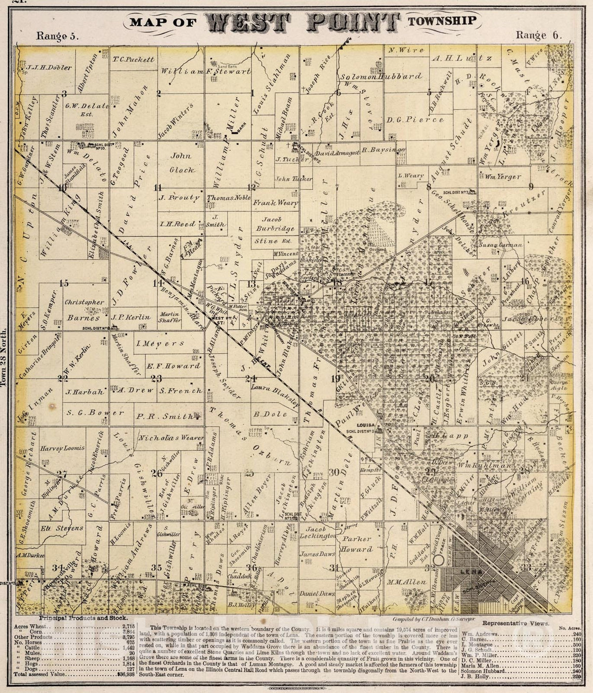 Historic Map : West Point Township, Stephenson County, Illinois., 1871, Vintage Wall Art