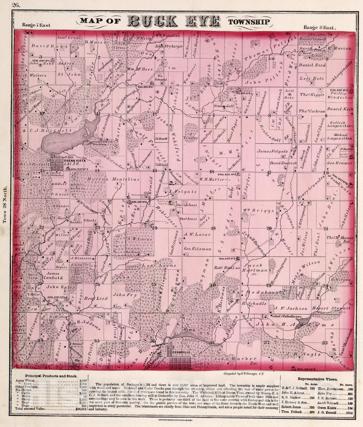 Historic Map : Buck Eye Township, Stephenson County, Illinois., 1871, Vintage Wall Art