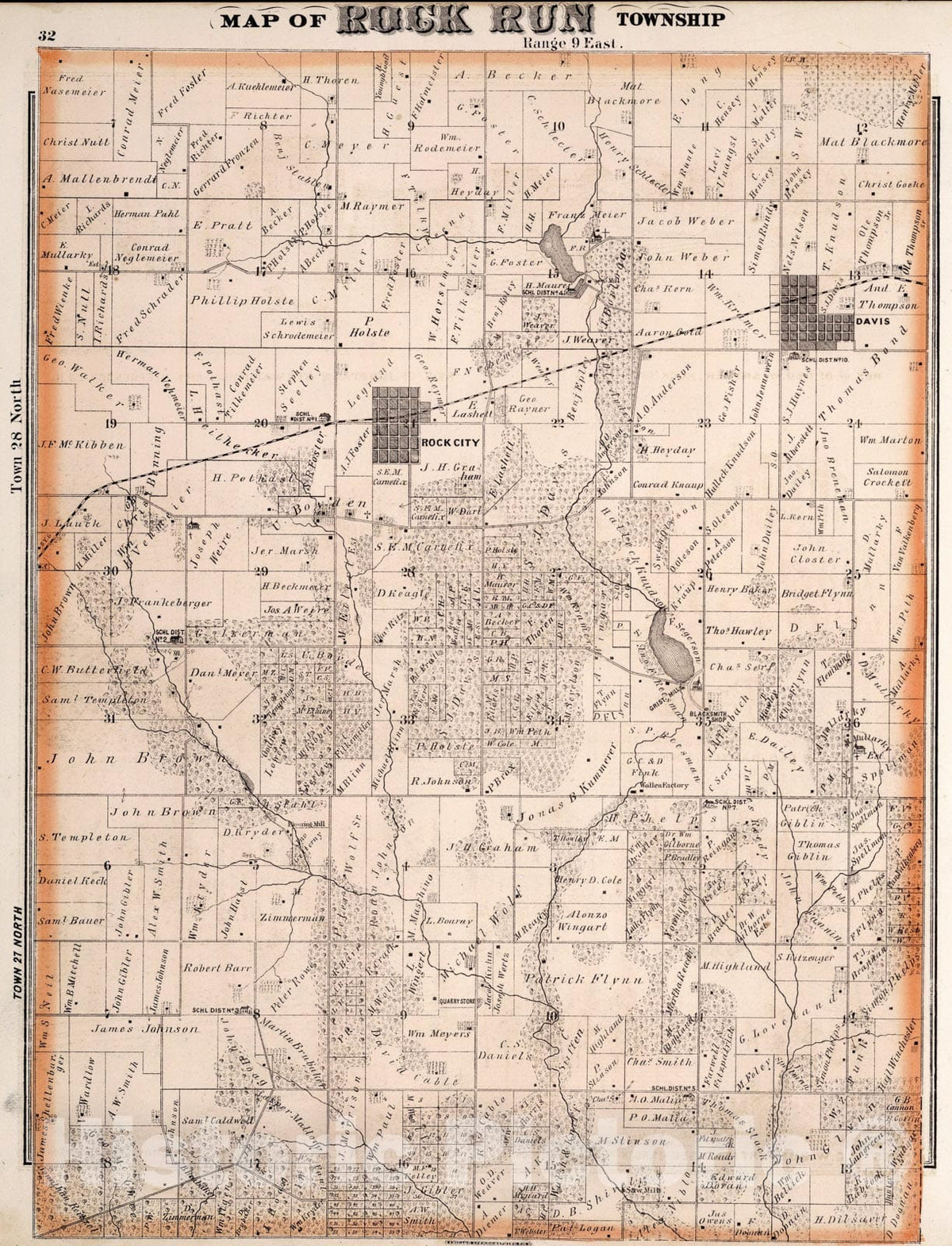 Historic Map : Rock Run Township, Stephenson County, Illinois., 1871, Vintage Wall Art