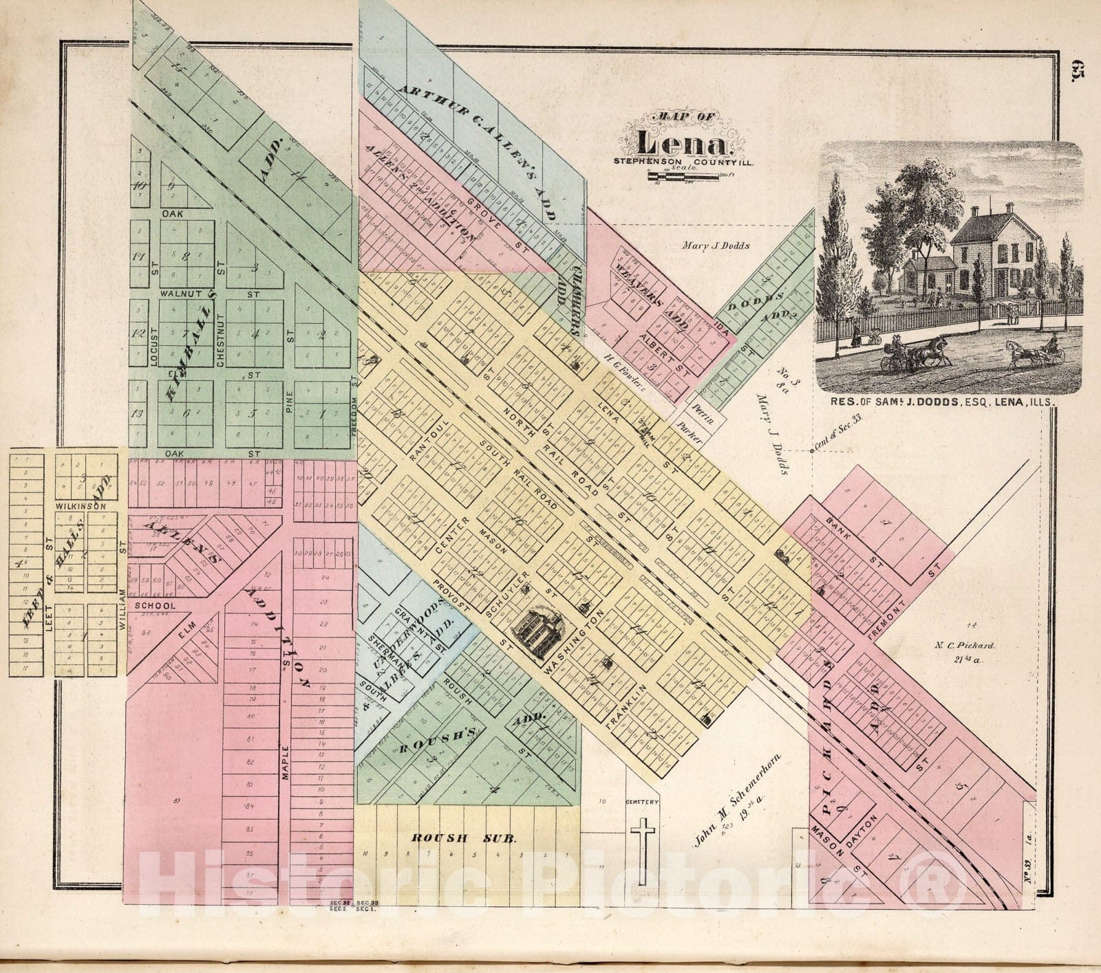 Historic Map : Lena, Illinois., 1871, Vintage Wall Art