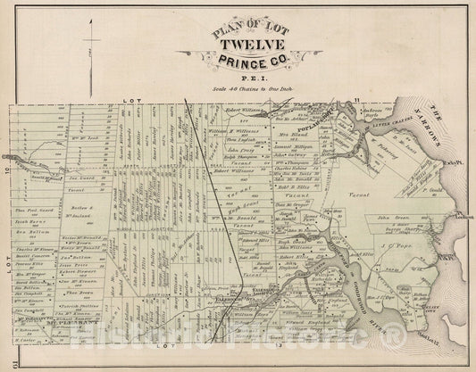 Historic Map : Plan of Lot Twelve, Prince Co., P.E.I., 1880, Vintage Wall Art