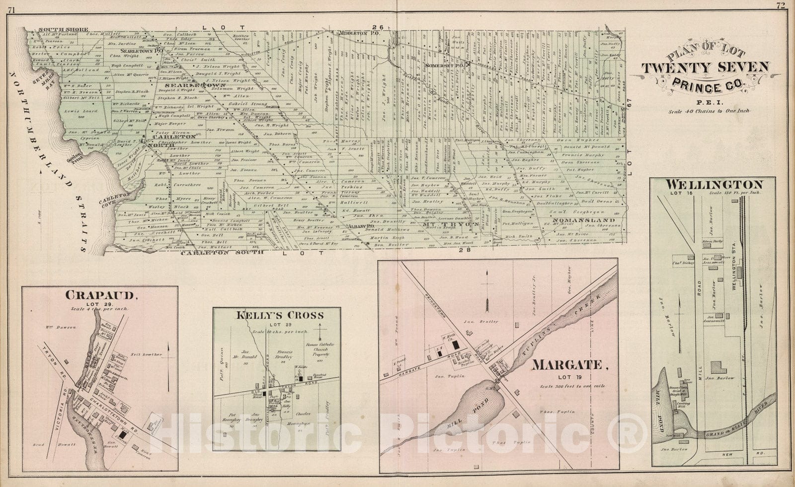 Historic Map : Plan of Lot Twenty Seven, Prince Co., P.E.I., 1880, Vintage Wall Art