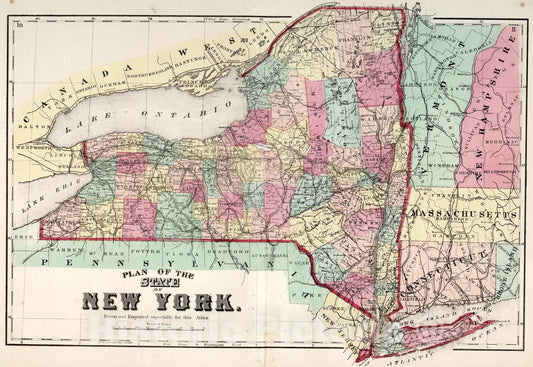 Historic Map : Plan of the State of New York., 1874, Vintage Wall Art