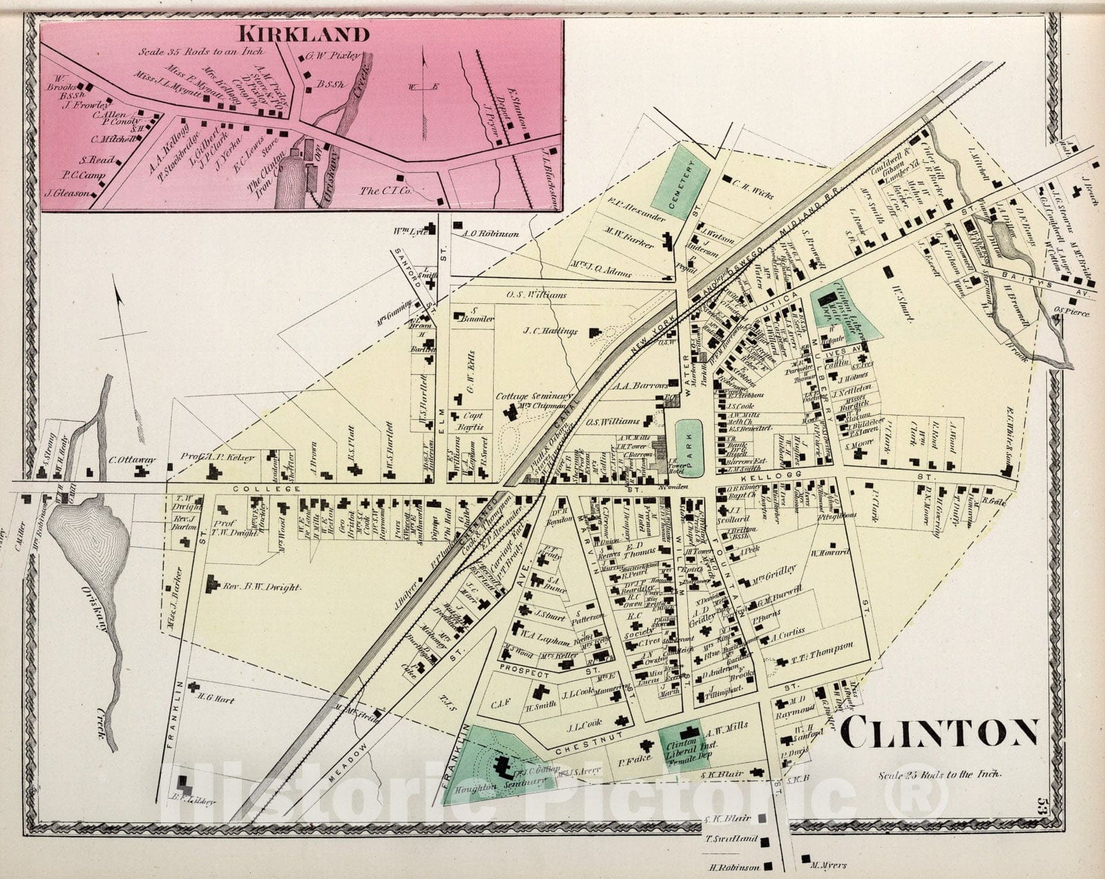 Historic Map : Clinton, New York. Kirkland., 1874, Vintage Wall Art