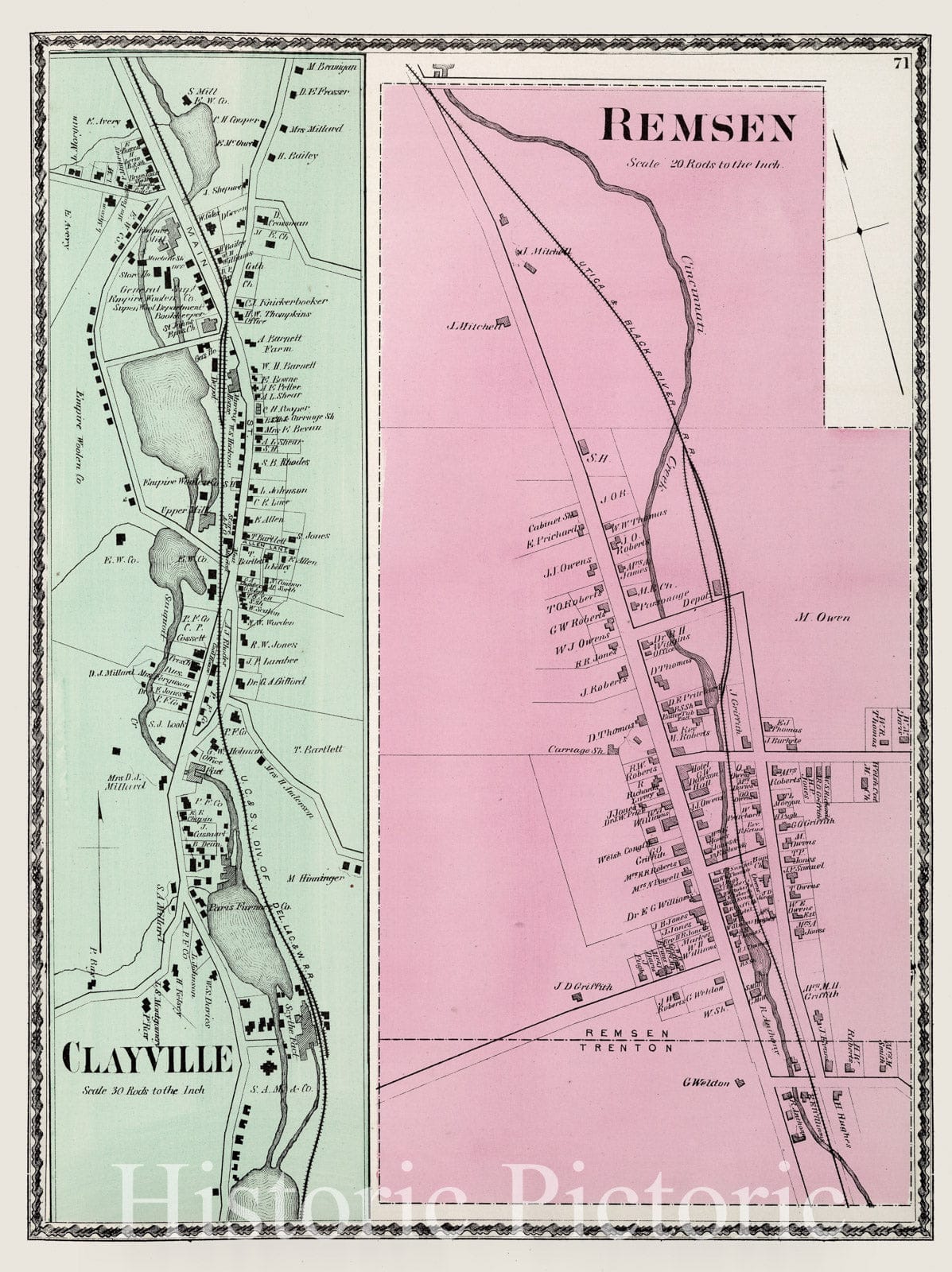 Clayville and Remsen, Oneida County, New York - Property Map, 1874