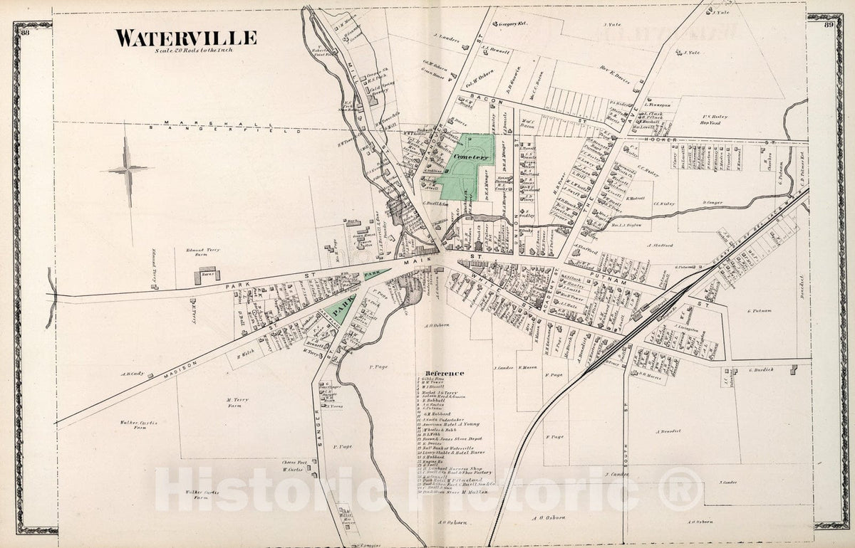 Historic Map : Waterville, New York., 1874, Vintage Wall Art