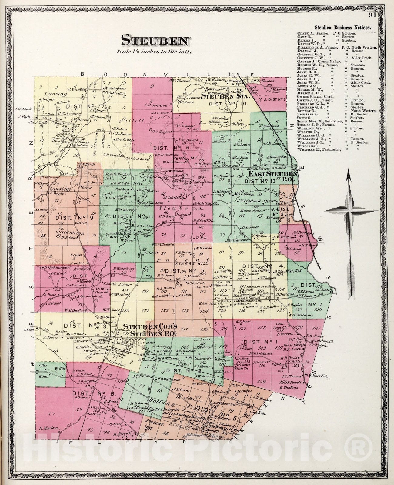 Historic Map : Steuben, Oneida County, New York., 1874, Vintage Wall Art