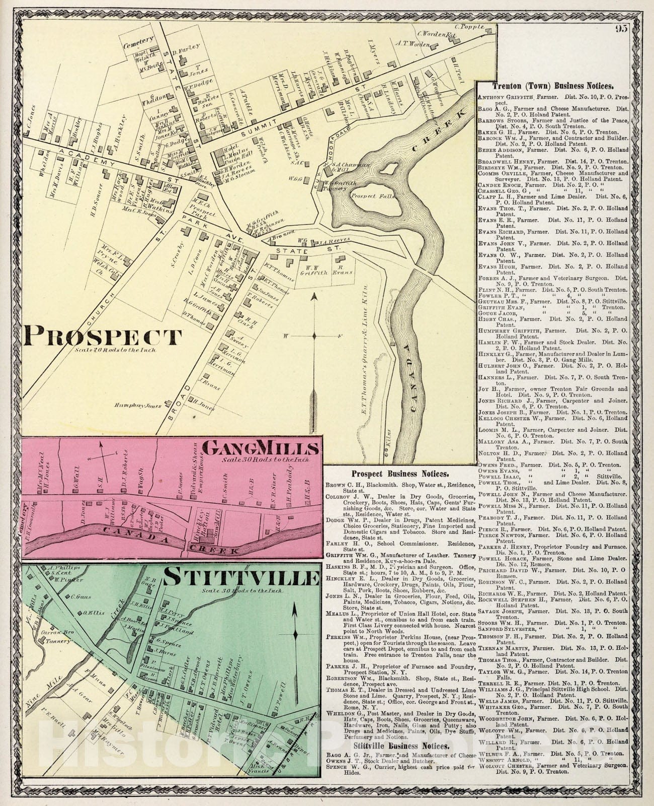 Historic Map : Prospect, New York. Gang Mills. Stittville., 1874, Vintage Wall Art