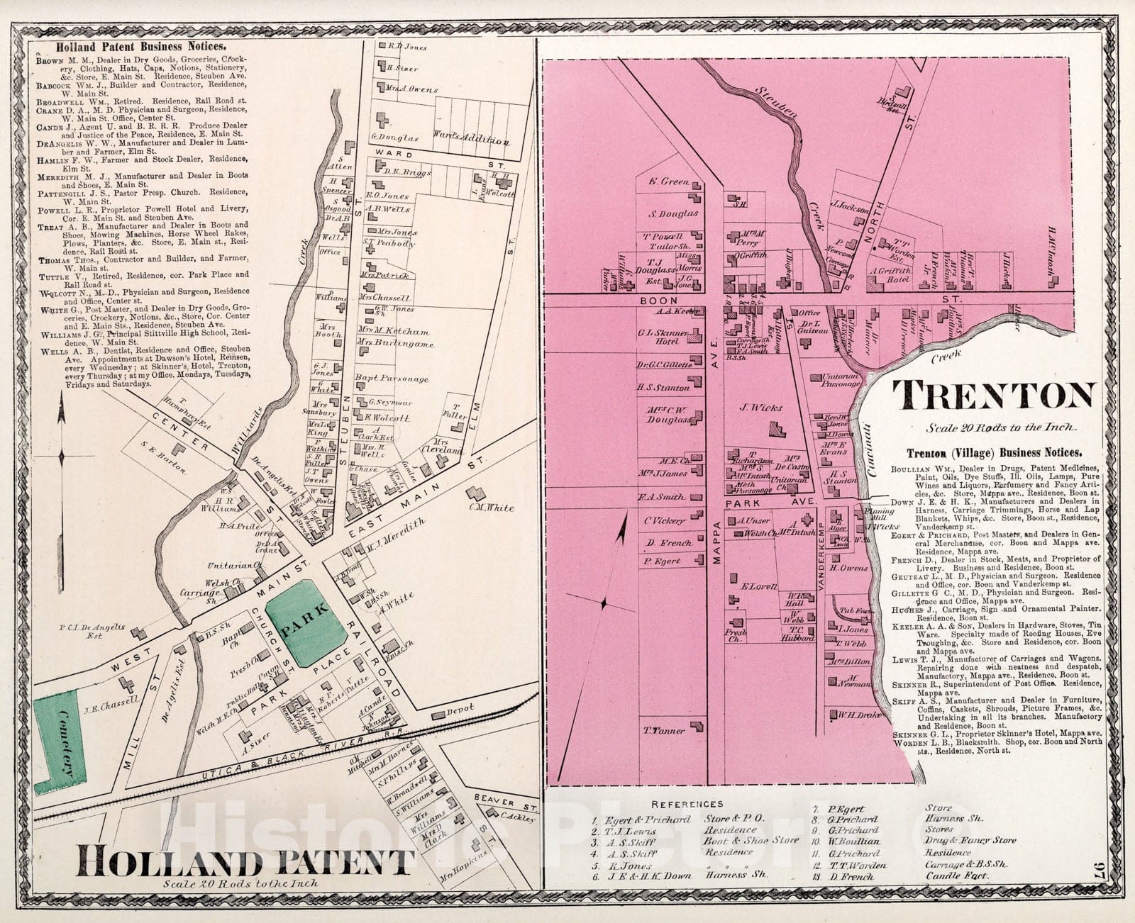 Historic Map : Holland Patent, New York. Trenton (Bameveld)., 1874, Vintage Wall Art